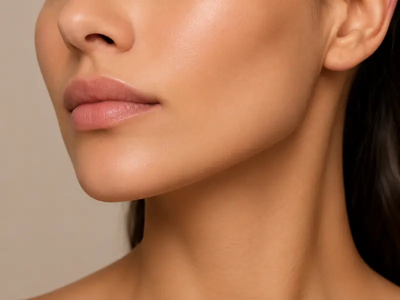 Perfil com queixo e linha da mandíbula equilibrados