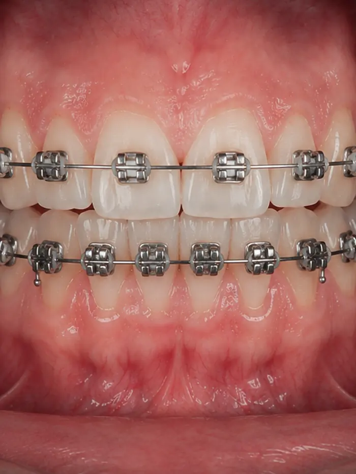 Sorriso com aparelho fixo antes do alinhador invisível